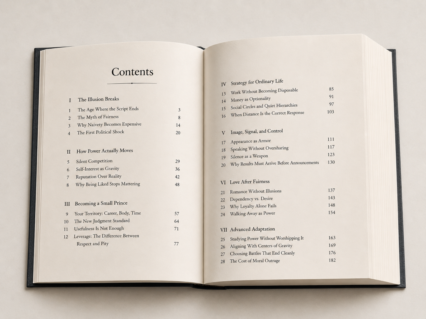 Open book preview showing the table of contents